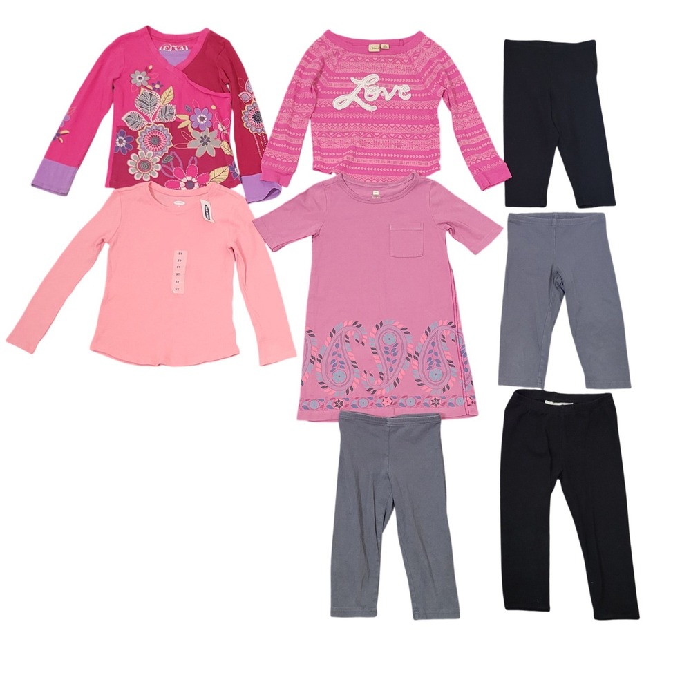 Old Navy Tea Collection 5T Clothing Lot Girls 8pc Dress Tops Leggings Pink